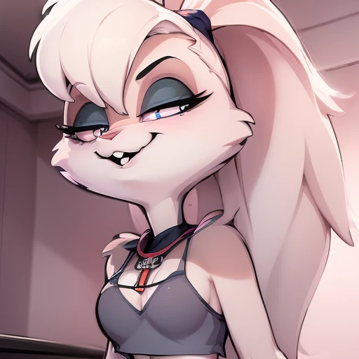 A beautiful furry bunny, in a revealing bikini, touching her tits and doing Ahegao 