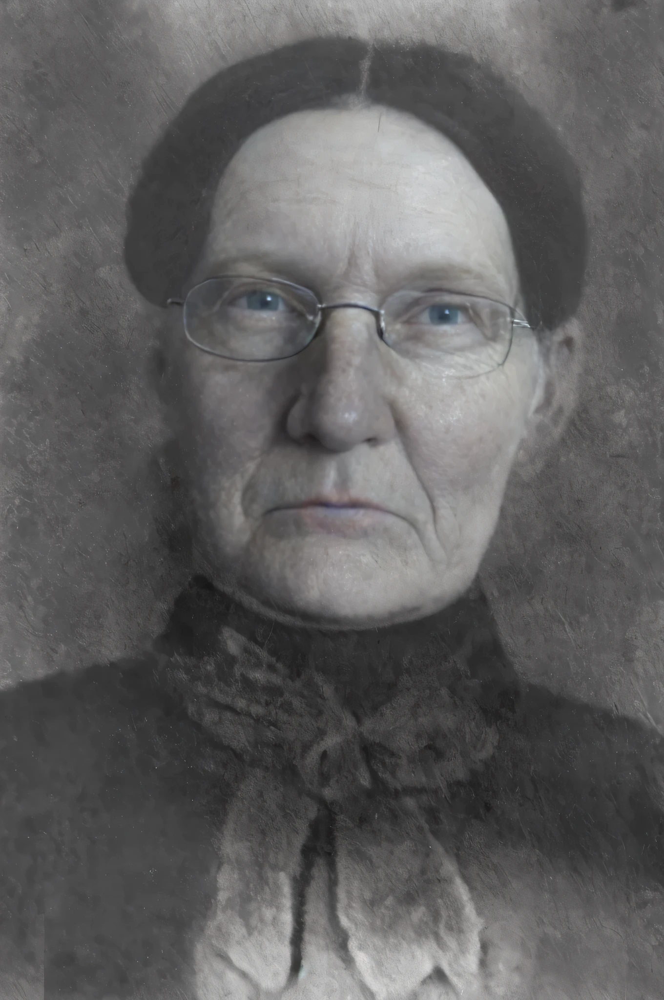 retrato blanco y negro de una mujer con gafas y pajarita, Georgia Anne Muldrow, marta greta kempton, elizabeth jan gardner, Margaret Watts Hughes, Photograph from 1890, foto de una mujer, Foto granulada de una mujer fea, Cornelia Geppert, imagen muy granulada, Tomada a mediados de 1800