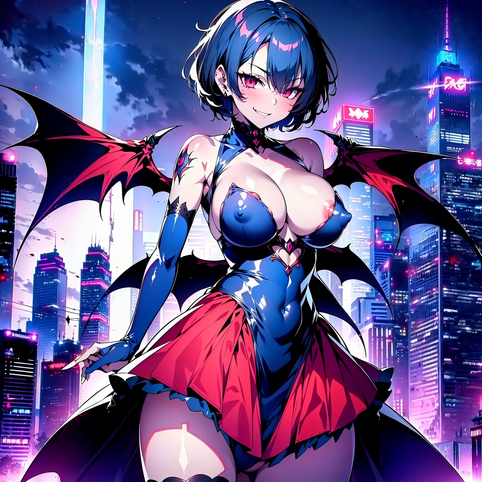 {nsfw dark ami mizuno:1.1}, beautiful detailed eyes, ultra detailed, corruption, evil fall, pubic tattoo, dark aura, full body
1girl, full body,(evil ami mizuno:1.1)++++++,((1girl, solo female, solo, solo focus)+, 1girl, solo female, mature female, standing, full body, evil, dark persona, bad end, contrapposto, villain, dark heroine,
lips, eyelashes, pubic hair, innie, evil grin, evil smile, sadistic, erotic lips, seductive evil red eyes, provocative expression, big breasts, erect nipples visible through clothing, piercing, erect nipples visible through clothing, collarbone, blue hair, evil eyes, short hair, beautiful detailed evil red eyes,
between labia, fingerless_gloves, corrupted magical girl costume, frill, evil smile, panties,
(slutty dark magical girl clothes ), indifference,(beautiful detailed background), (tokyo city skyline:1), (rooftop:1),best quality, (beautiful lighting:1),