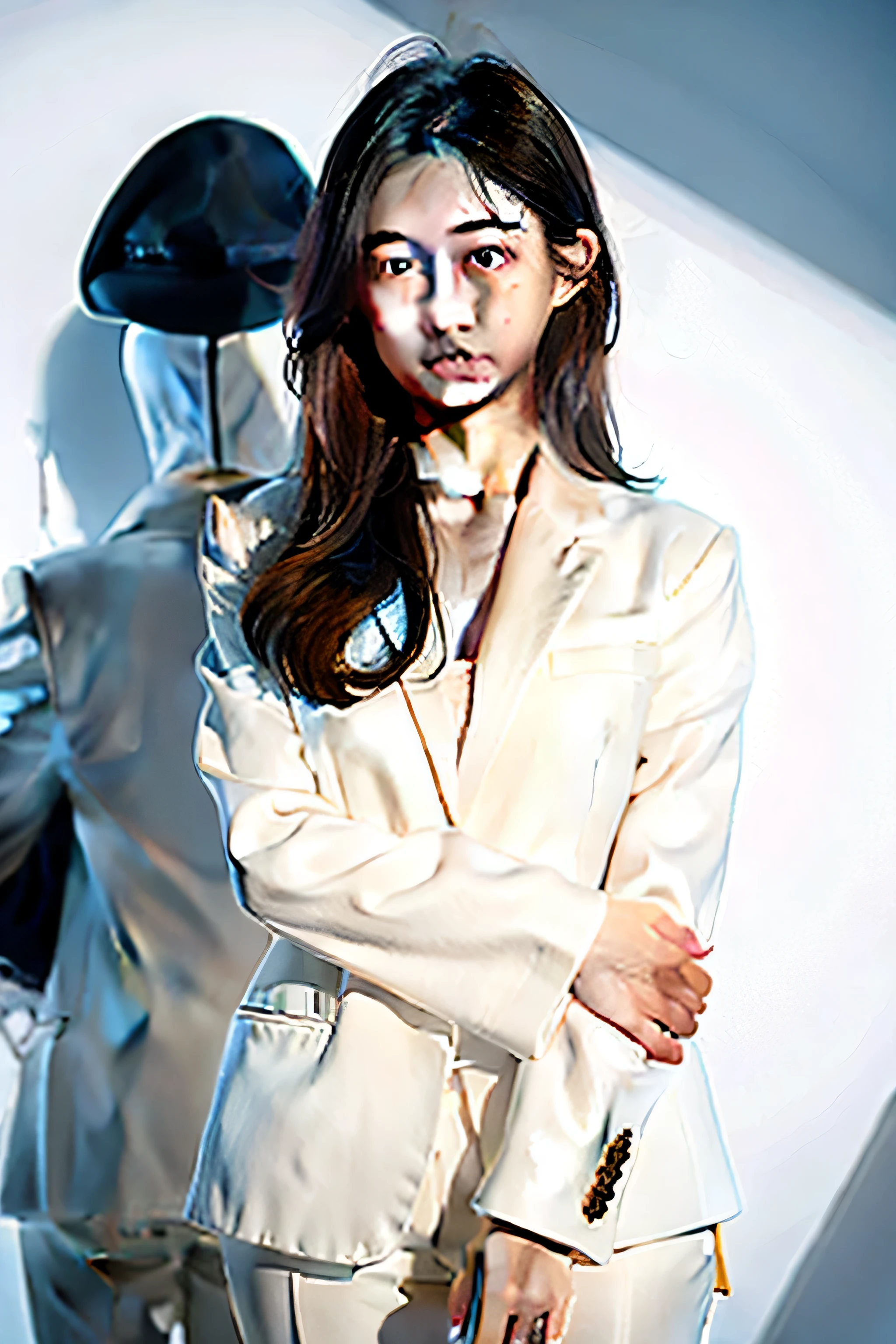 1 girl,white background,suit、Just live