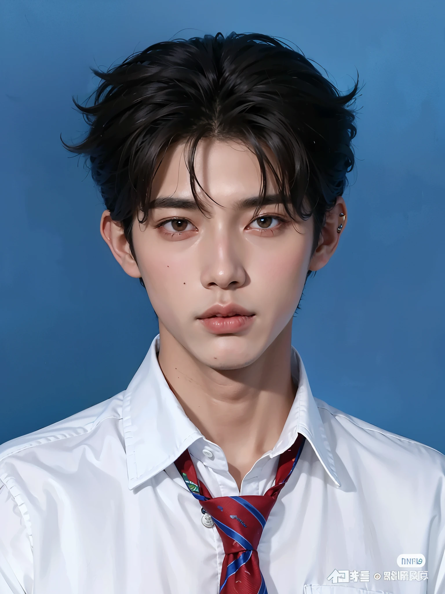 homem arafiado com gravata e camisa branca e fundo azul, cai xukun, Yanjun Chengt, muito tempo, Jinyoung Shin, Kim Doyoung, Heise Jinyao, inspirado em Zhang Han, Xianxia, inspirado em Yanjun Cheng, Shen Mingchen, Xisionwu, 1  de 7 anos, rosto magro, homem jovem e magro