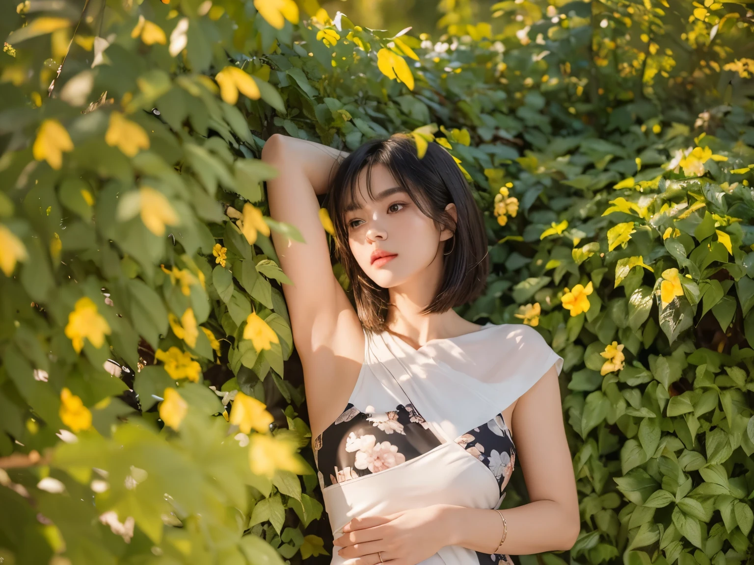 (Best quality, 8k, 32k, Masterpiece, UHD:1.2) "Produce a captivating art piece featuring a girl with a stylish bob haircut, illuminated by dramatic and cinematic lighting that accentuates the contours of her face and hair. Create an atmosphere that exudes intrigue and depth, with shadows and highlights playing a central role in defining the scene. The lighting should emphasize the girl's features and add an extra layer of drama to the composition, making it visually striking and evoking a sense of mystery and allure."