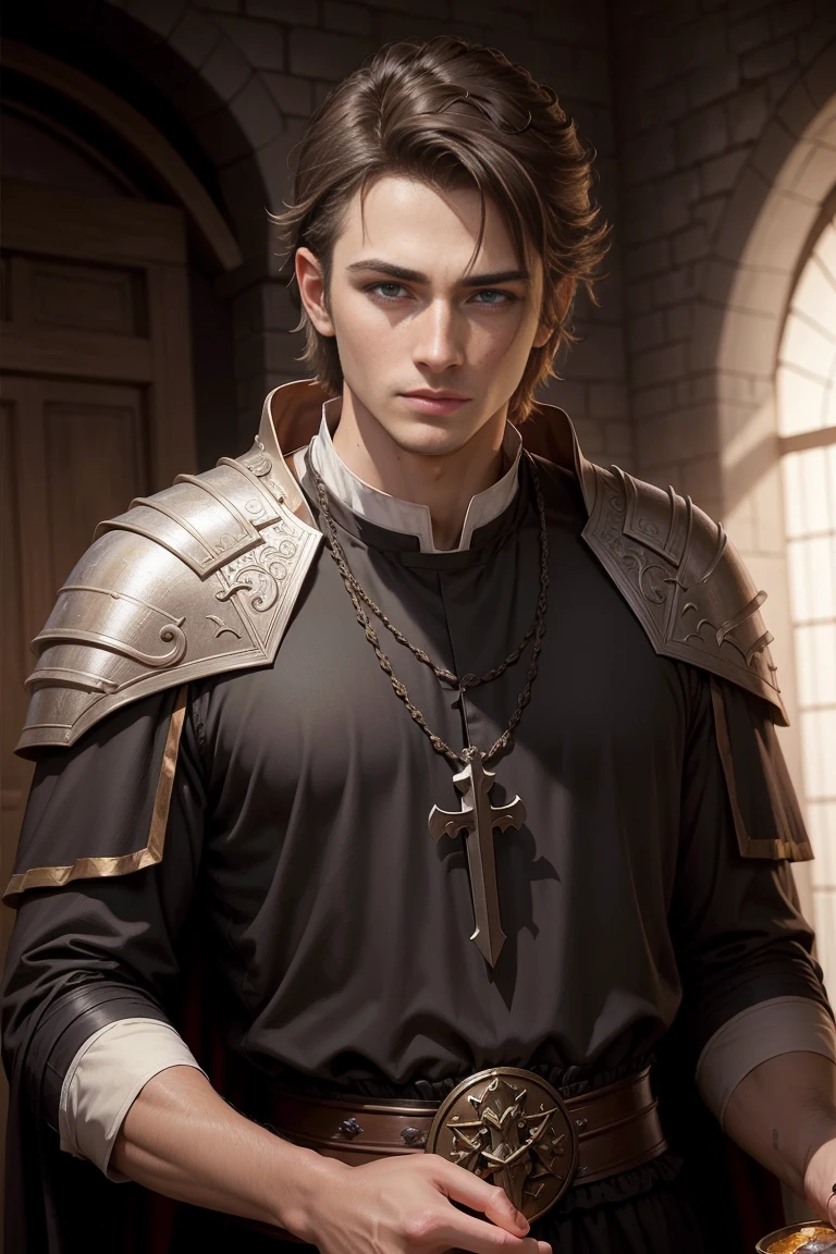 Movie angle details ((priest)), DND style,dungeons and dragons,Handsome , Young men,Holy,Clean face,(Oil painting:1.1),, Stunning, (muted natural colors:1.3) j