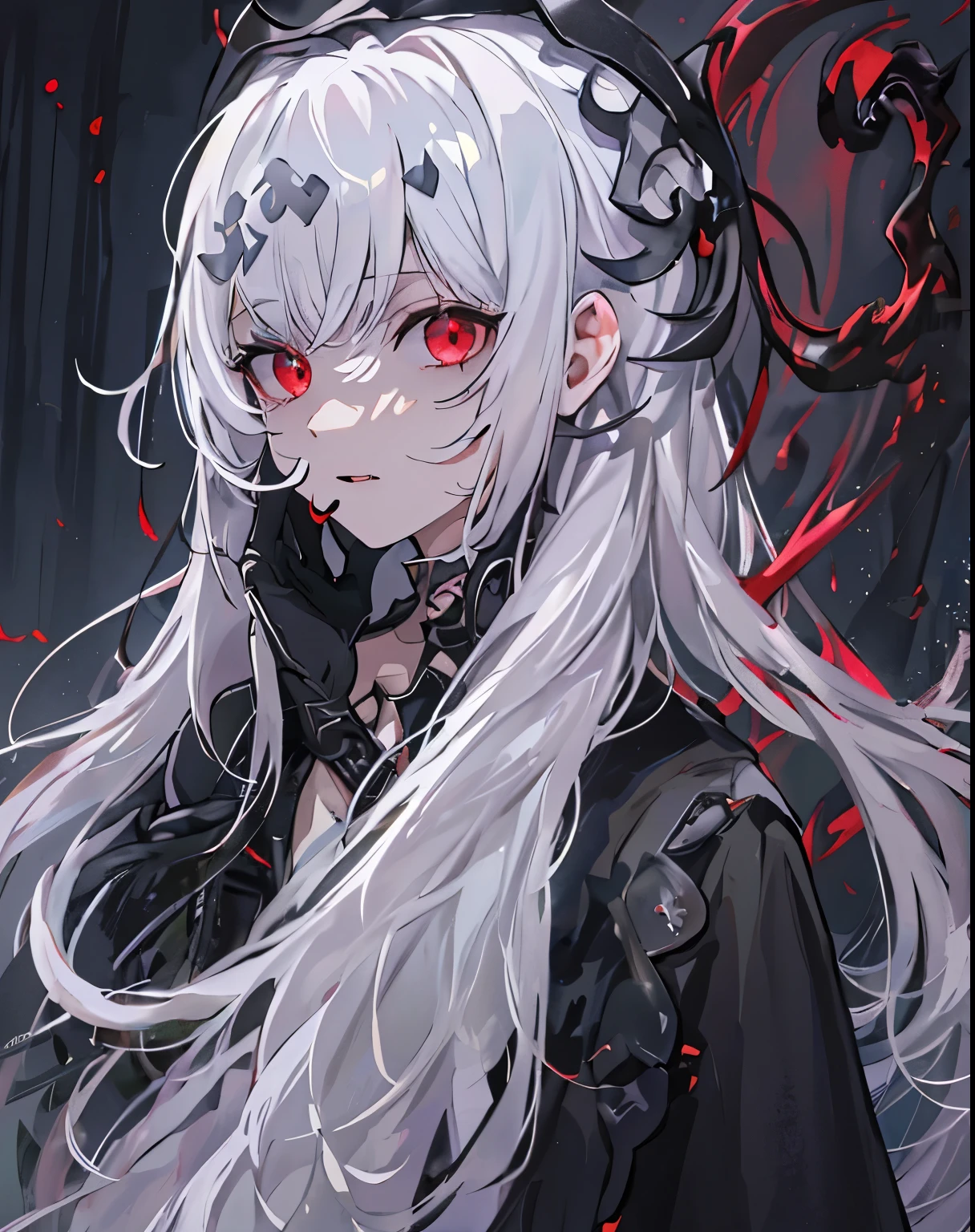 a girl,alone,masterpiece,best quality,white hair,white hair,white hair,red eyes,Blackening,dark,cypress scraper,shadow thing,douchebag,sneering,overlooking,Black shadow,Black viscous liquid,gloomy,Black belly,steady,Barefoot Cthulhu,Face mask,black slime,Compound,Large mouth of blood,,cloak,tentacle,girl,snake,,masterpiece, best quality, best quality,Astonishing,美丽的red eyes,fine details,depth of field,Extremely detailed CG unified 8k wallpaper, masterpiece,(((dark white hair))),leader,(shadowy mist),{flowing hair},{thick skull},(Ruins of beautiful details),{Character close-up},(((whole body))),(The skin is smooth and shiny),(Smooth face、Radiant hair),perfect details,Beautifully gorgeous necklace,