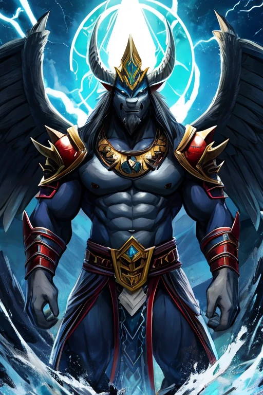 melhor qualidade,ultra-detalhado,realista:1.37,retrato,cabelos grisalhos, Zeus com um rosto maduro,[forte, A clivagem se projeta, musculoso],[Wise, Poderoso, majestic-looking],[profundo, olho penetrante, Flowing beard],[A clivagem se projeta, defined cheekbones],[imponente, Imperial expression],[Aura divina],Tempo tempestuoso,thunder,clouded skies,mitologia grega antiga,Divino Governante de Deus e do Homem,Rule the heavens,[coroa de ouro, Brilha com a luz da autoridade],[vestes, fluindo no vento],[som estrondoso, Echoes in the sky],picos de montanhas,grinalda de oliveira,Temple of Marmore,Eletricidade,strength,Deus onisciente e todo-poderoso,sombras contrastantes,linhas escuras,paleta de cores sutil,Mythological creatures,seguro,strengths destrutivas,A ira da natureza,Um ser celestial,eterno,Sabedoria,and justice,Olhando para o mundo mortal,Instill fear and wonder,Pai dos deuses,Brilhante, vibrant sky,segurando um cetro,Exudes rawness and dominance,Todo-poderoso governante do Monte Olimpo,Very similar to a wise and powerful king,Divine light illuminated your existence,som estrondoso,roaring like thunder,An aura of overwhelming strength and Sabedoria，A cor geral muda para azul，Standing in the Ocean