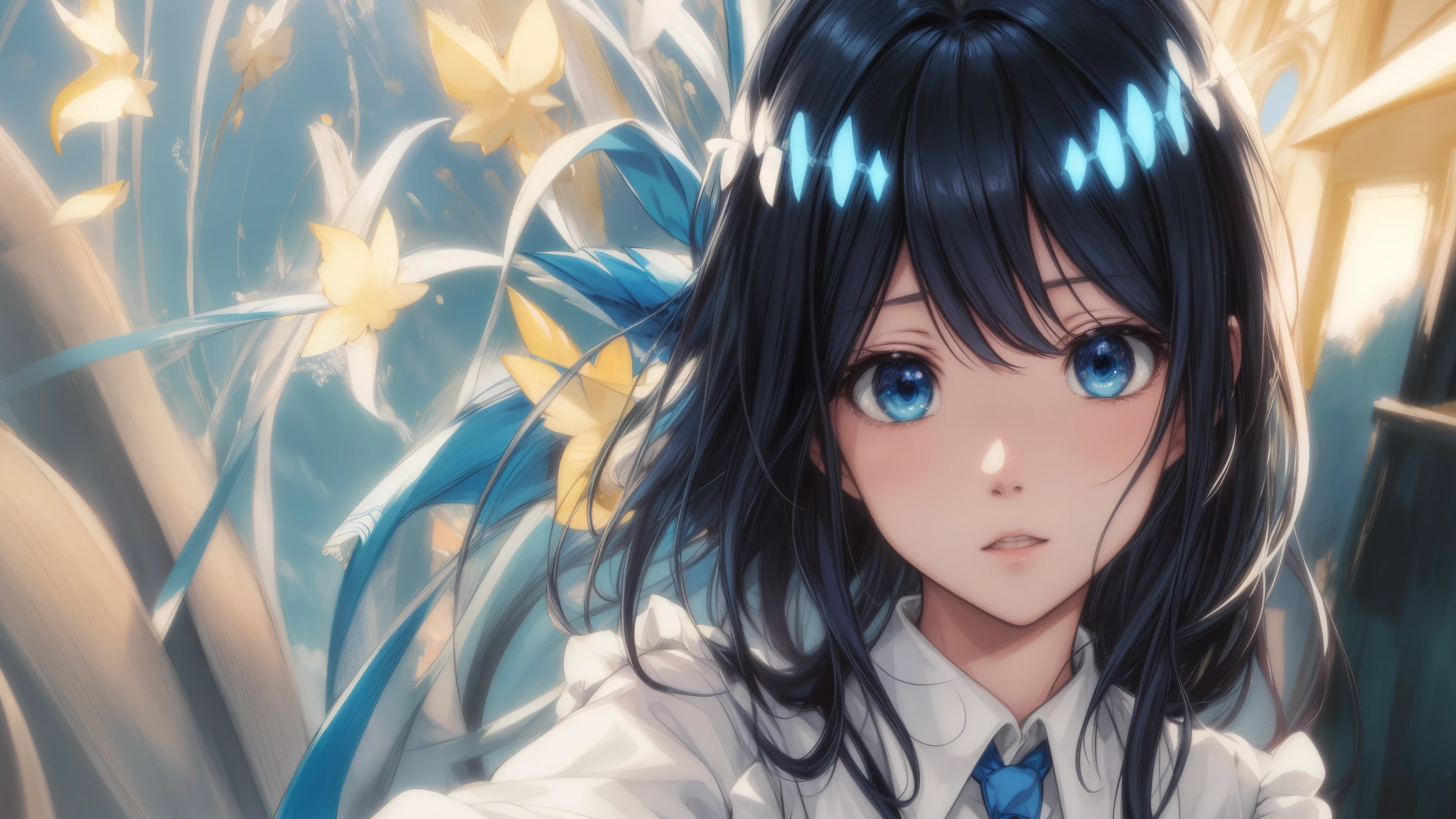Chica anime con ojos azules y camisa blanca y corbata azul., estilo anime 4k, Fondo de pantalla de arte anime 4K, Fondo de pantalla de arte anime 4k, fondo de pantalla de arte anime 8 k, Fondo de pantalla animado 4K, hermoso retrato animado, fondo de pantalla animado 4k, ojos azules brillantes, Fondo de pantalla animado 4K, anime moe art style, hermosa chica anime, arte de anime digital detallado