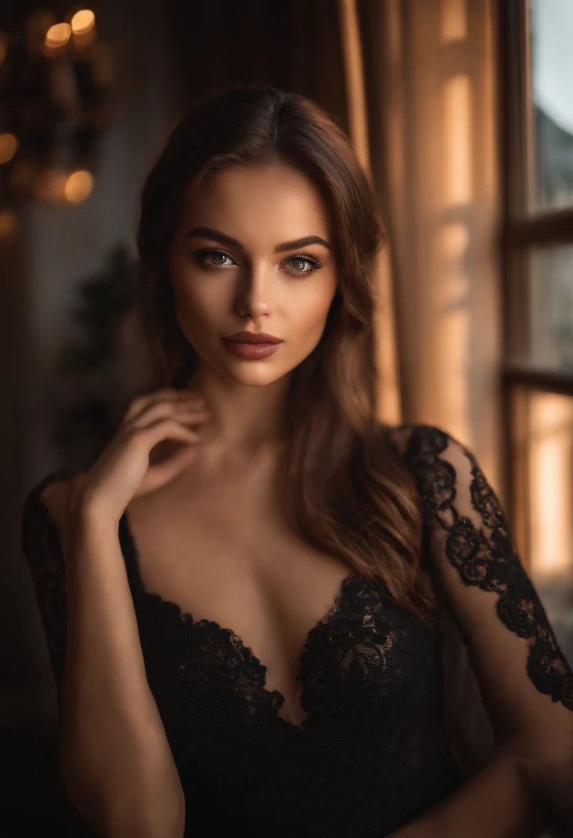Arafed-Frau im Abendkleid, Nachtclub, Sexy girl with brown eyes, Portrait of Sophie Mudd, brown hair and big eyes, Selfie einer jungen Frau, Schlafzimmer Augen, ohne Makeup, natural makeup, Blick direkt in die Kamera, Gesicht mit Artgram, Dezentes Make-up, Stunning full body photo,