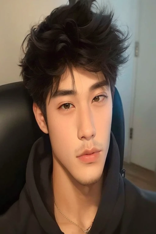 Arafed Joven con un corte de pelo desordenado sentado en una silla, foto de perfil en la cabeza, inspirado en Juan Lucas, cara perfecta y chico, Ruben Wu, tommy 1 6 years, su cabello es desordenado y salvaje, buena cara, cara hermosa perfecta, guapo chad chin, 18 years, tiro en la cabeza de medio cuerpo, lindo joven,bts taehyung,kim taehyung