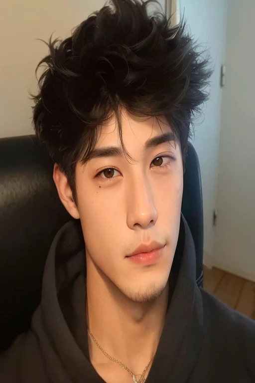 Arafed Joven con un corte de pelo desordenado sentado en una silla, foto de perfil en la cabeza, inspirado en Juan Lucas, cara perfecta y chico, Ruben Wu, tommy 1 6 years, su cabello es desordenado y salvaje, buena cara, cara hermosa perfecta, guapo chad chin, 18 years, tiro en la cabeza de medio cuerpo, lindo joven,bts taehyung,kim taehyung