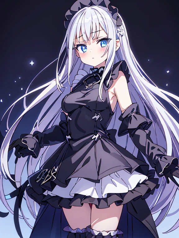 best quality,megami magazine,[[[[[[[[extra limbs]]]]]]]],[[[[extra digit]]]],[[[[fewer digit]]]],full body,face focus,eye focus,((((1girl)))),blush,pale skin,petite,blue eyes,small breasts,((woman)),((((wariza)))),magic hour,silver hair,((long hair)),((straight hair)),gothic sundress,((((black  coat)))),frilled skirt,black platform boots,elbow gloves,