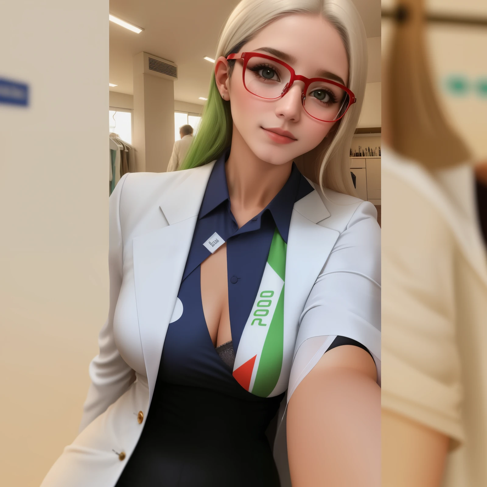   rosto realista detalhado vestindo apenas jaleco, sem roupa de baixo, foto muito precisa, roupa vazada, imagem de qualidade muito alta, wearing lab coat and glasses , com cabelos ruivos e olhos verdes, cabelo vermelho laranja gostosa, mostrando seios, abrindo a roupa, seios enormes, mostrando, olhar sexy, tirar a roupa completamente, blusa transparente de renda se abrindo 