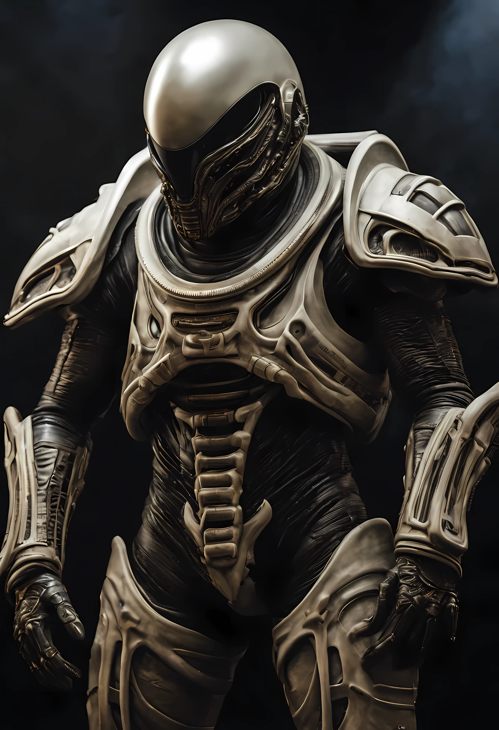  astronaut in a xenomorphic biosuit, look with arrogance, pathos in faces and poses, arrogance, look with arrogance, concentrated faces, blasters in hands, night, Moonlight, intense shadows, dark epic, tense postures, Art in the style of Hans Giger, masterpiece, hyperrealistic oil painting, intense glare, dark shadows, hyperrealistic, masterpiece, 8K,