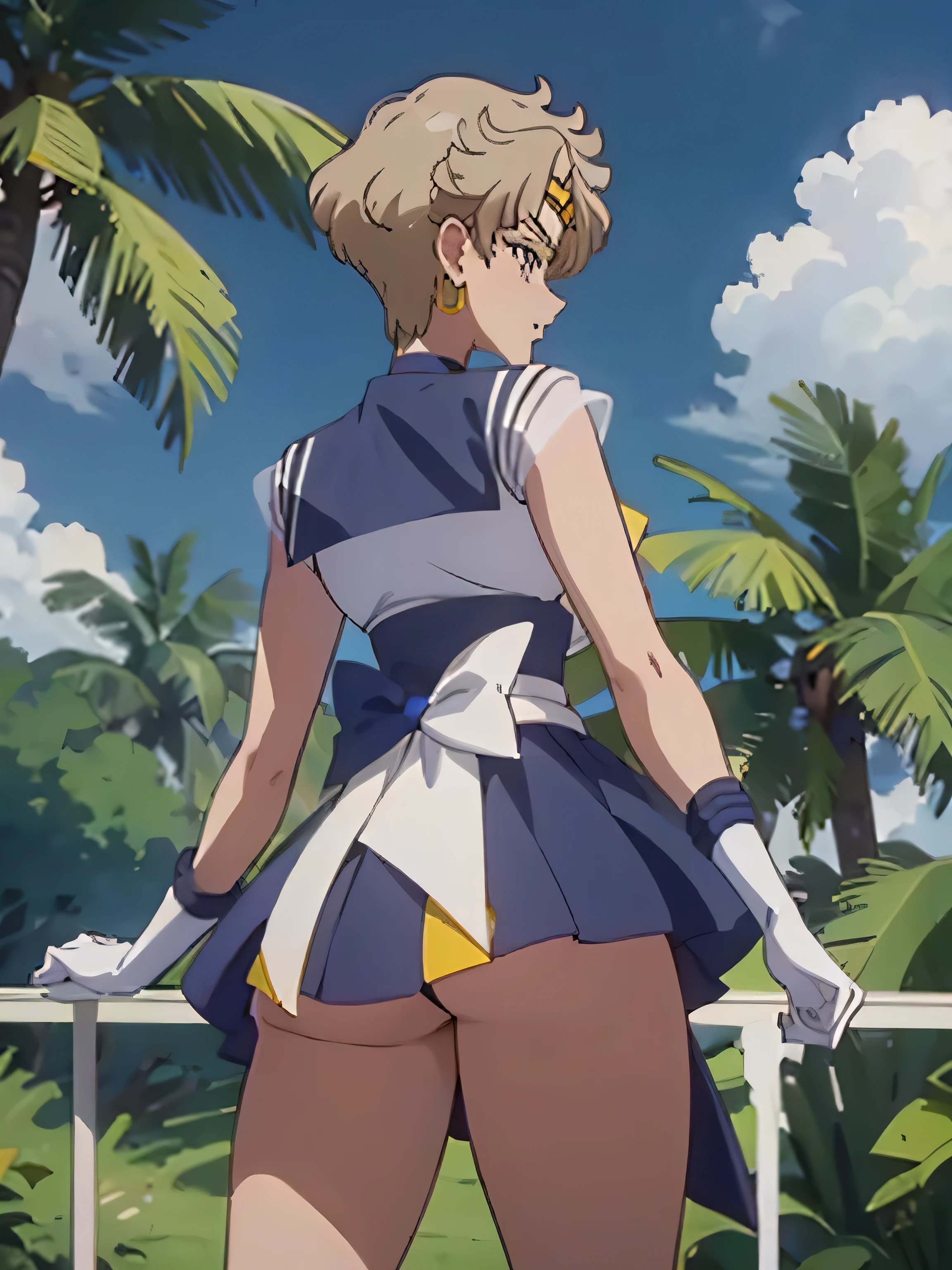 (Mejor calidad:1.1), (obra maestra:1.4), (absurdos:1.0), retrato, de cerca,1 chica, Marinero Urano, KizukiAi, mujer madura, small breasts, ojos aguamarina, pelo rubio, Uniforme Marinero Senshi, cuello marinero, arco de pecho, Arco trasero, Falda suplicante, Guantes de codo blancos, big booty, Minifalda ultra , joyas, pendientes,, en postura de espalda, Show off your loot, backward, no thong big booty, Minifalda ultra ( postura de espalda, backward, Show off your loot) ( el viento levanta su faldita por la espalda) (EL VIENTO LE LEVANTA LA FALDA, FALDA POR LA ESPALDA) big booty)