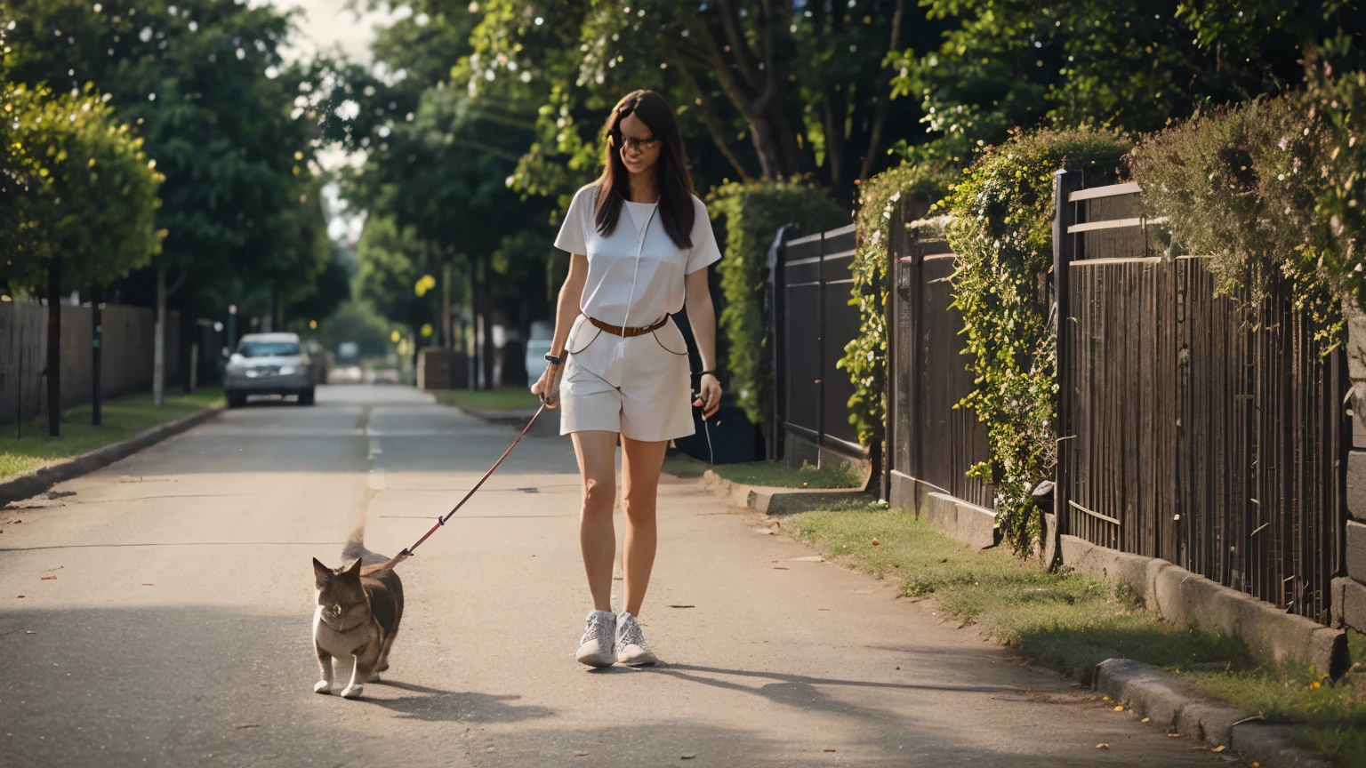 the woman who walks the cat with a leash
