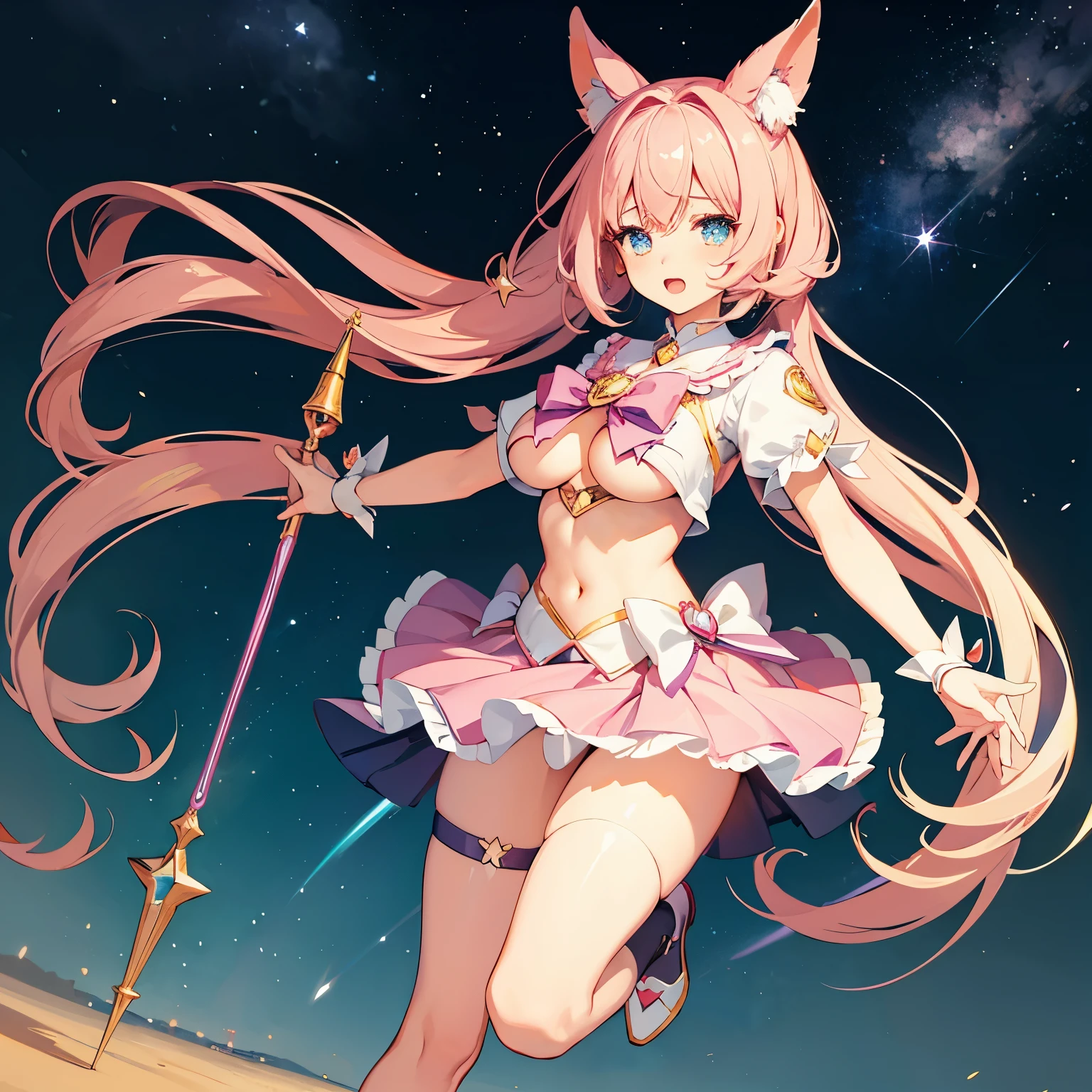 Magical Girl // Short skirt // magic wand // long hair // stars in eyes // huge boobs // high quality image