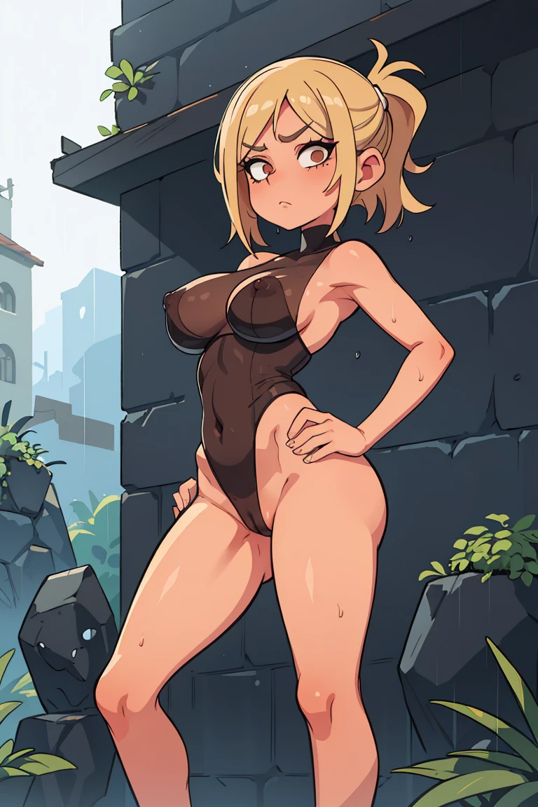 mujer rubia , pelo largo rubio , rubia , cuerpo completo , grandes tetas, gran trasero, voluptuoso, piernas abiertas , pose sexy , escote , erotic lingertie , transparente , abierto de piernas, medias negras , tacones negros , ajustado , sexy , peson , dark alley and rain , centro de la pantalla, mirando al espectador , ubicado centro, NSFW