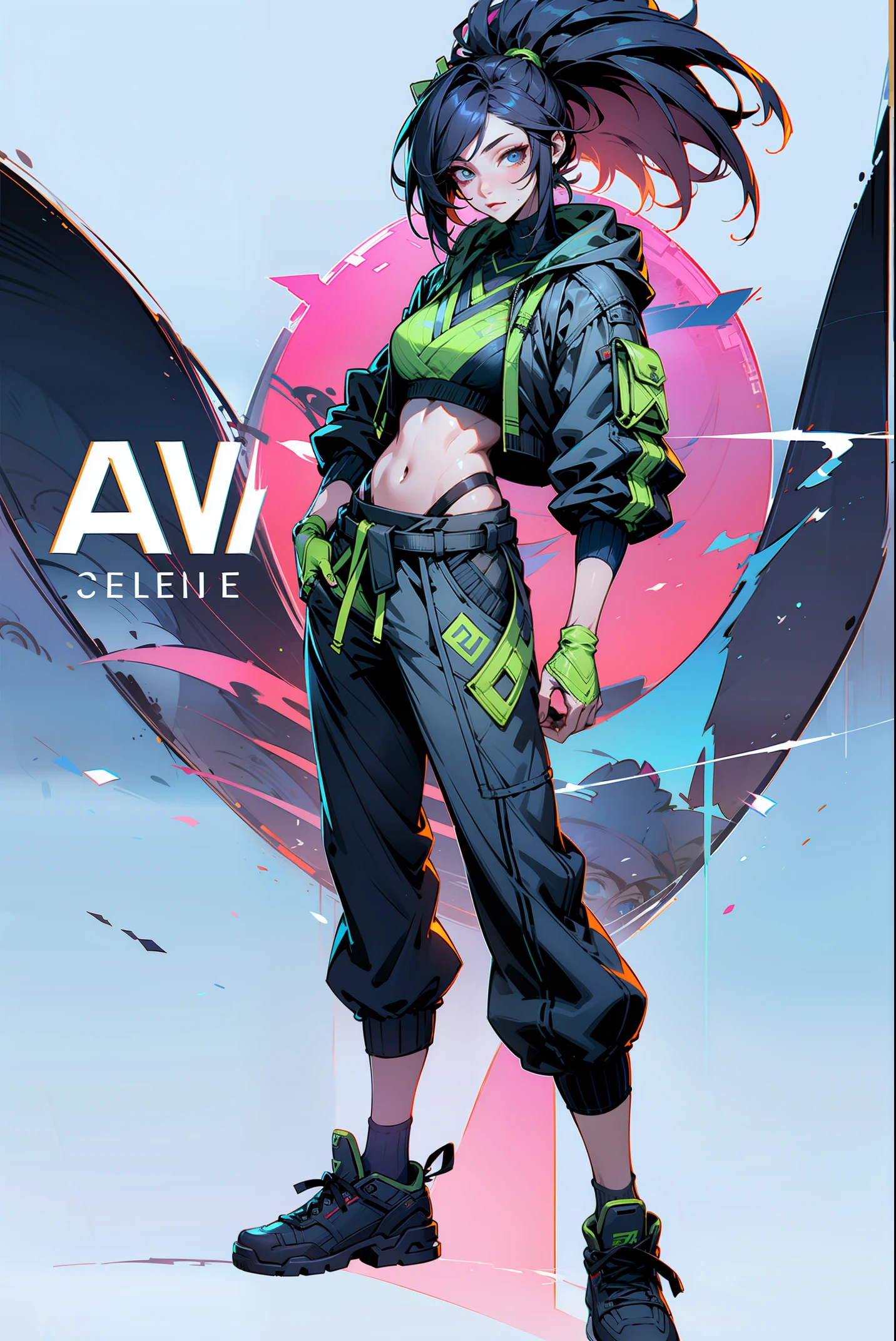 akali, league of legend, sexy for, Wallpapers, Eyes detailed, , mediuml breasts, lookingat_Shown in_peeking at the viewer, mitts, navel, fail, blue_There are eyes, everlasting, full_body, arma, footwear, collars, Black_mitts, septum, hooded, the hair_exceed_Yoon_There are eyes, cropper_top, hoody, Black_trouser, athletic sneakers, cropped_jaket, cyber punk personage, cropped_hoody