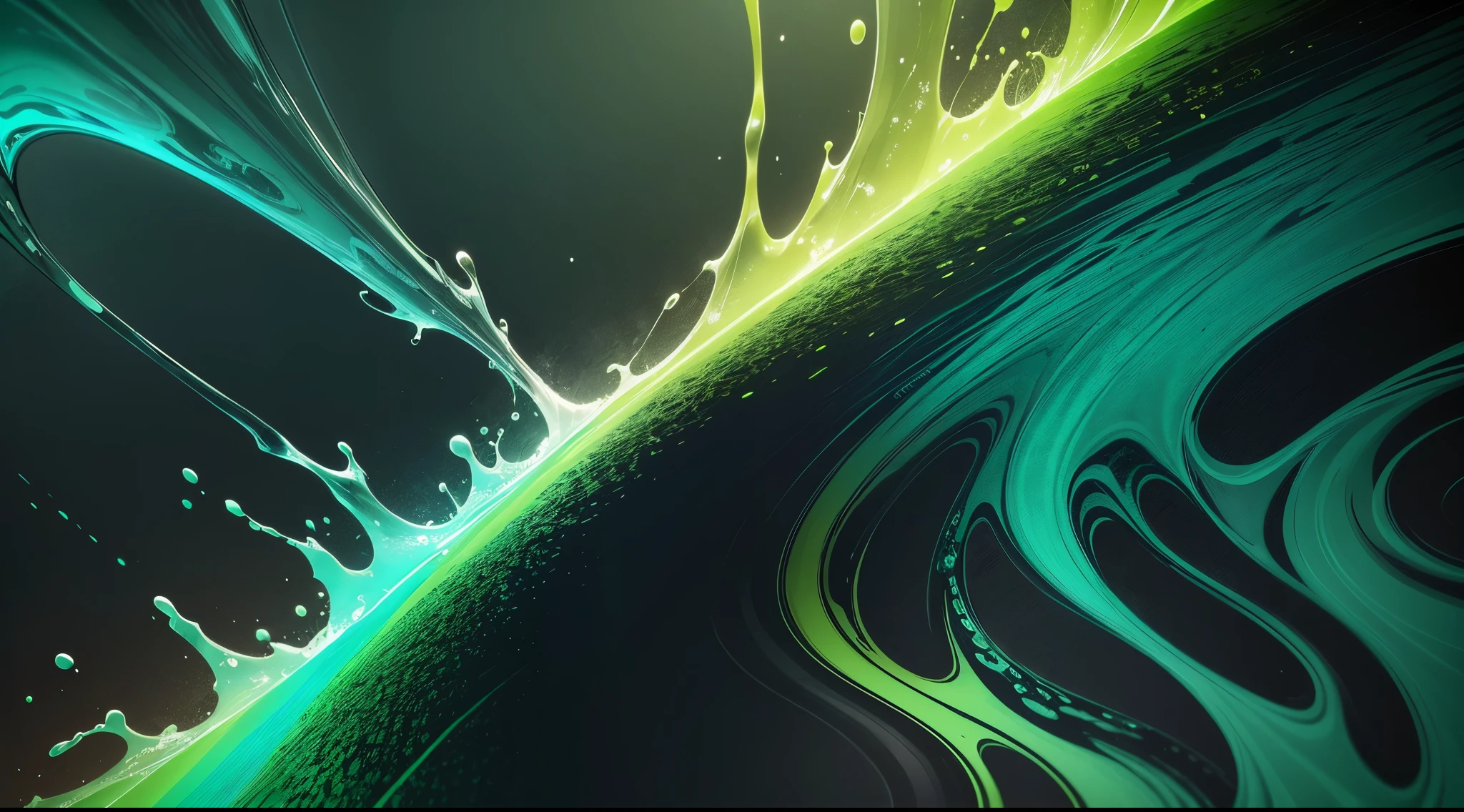 water,colorful,neon,watery,high resolution, high quality,neon color background, dark green, dark green gradient, deep dark grey background, splash