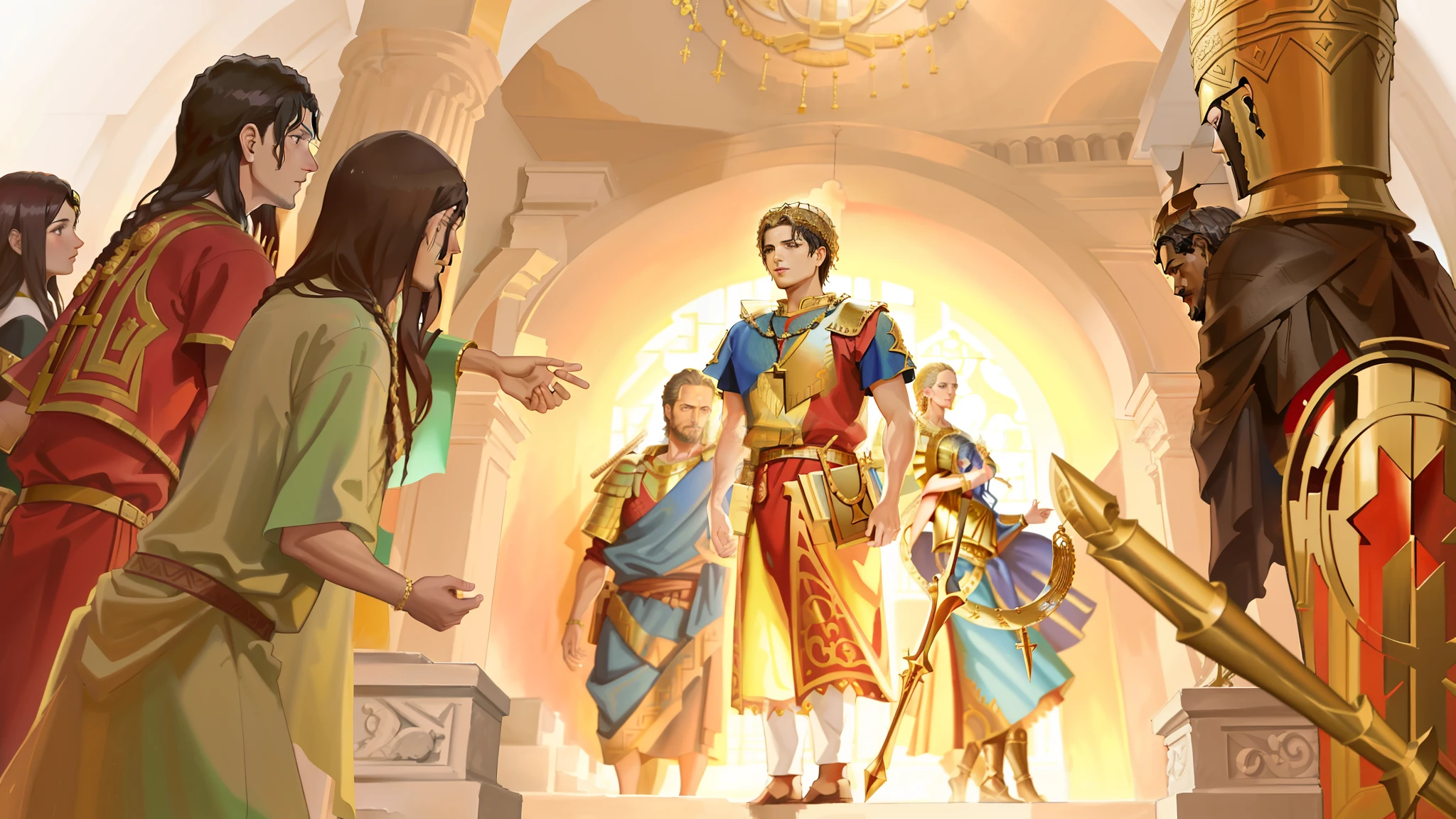 arafed scene of a group of people standing around a statue, bible illustration, epic biblical depiction, the great door of hell, biblical art style, by Juan O'Gorman, biblical painting, sermon of philistine greed, prophetic art, by Nicholas Marsicano, astonishing detail, by Jason Felix, by Sasha Putrya, he is greeting you warmly