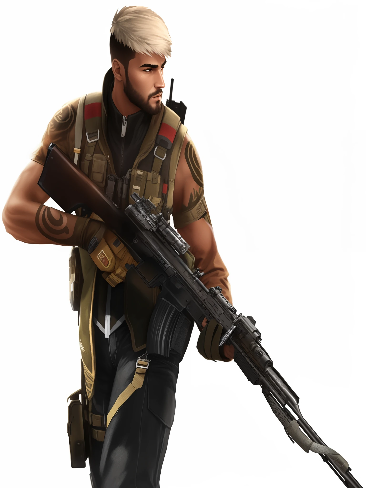 um close up de uma pessoa segurando um fuzil e um rifle, arte do personagem o contra, video personagem do jogo, artilheiro, kane do comando & conquistar, personagem estelar, soldado, personagem masculino, mercenary, fritadeira barret, personagem do jogo, post-apocalyptic explorer, guerilla soldado, video personagem do jogo art