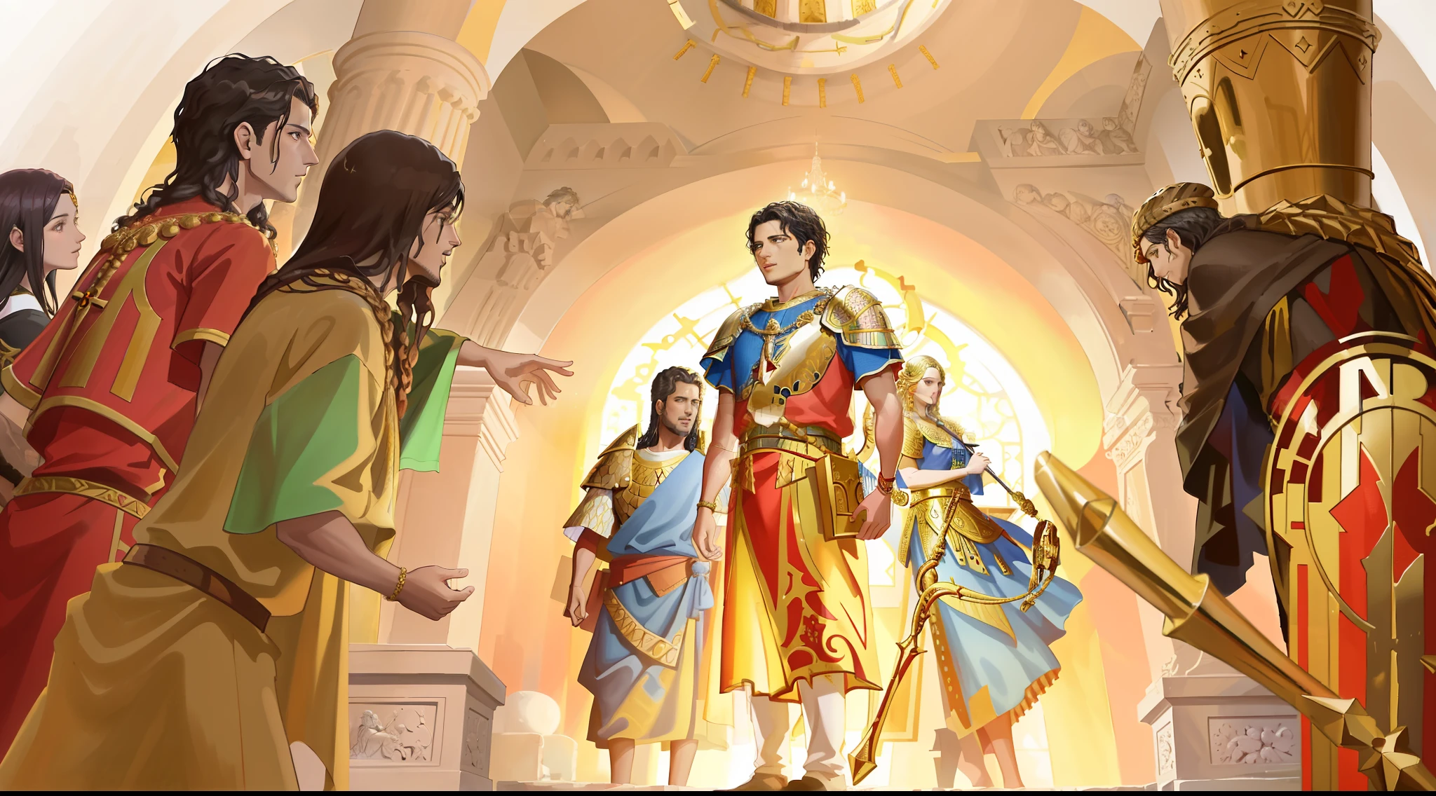 arafed scene of a group of people standing around a statue, bible illustration, epic biblical depiction, the great door of hell, biblical art style, by Juan O'Gorman, biblical painting, sermon of philistine greed, prophetic art, by Nicholas Marsicano, astonishing detail, by Jason Felix, by Sasha Putrya, he is greeting you warmly