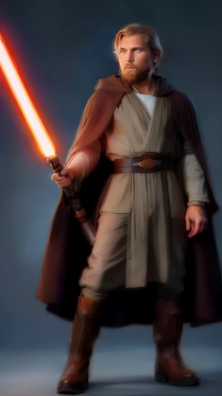 man in a raincoat and boots, wearing brown Jedi dresses, wearing Jedi dresses, Brown Jedi Dress, Kanye West as a Jedi, Obi-Wan Kenobi, Jedi dresses, Luke Skywalker, Obi-Wan Kenobi, in a brown cape, Star Wars character, in brown clothes, Jedi Master, travis fimmel as a Jedi Master