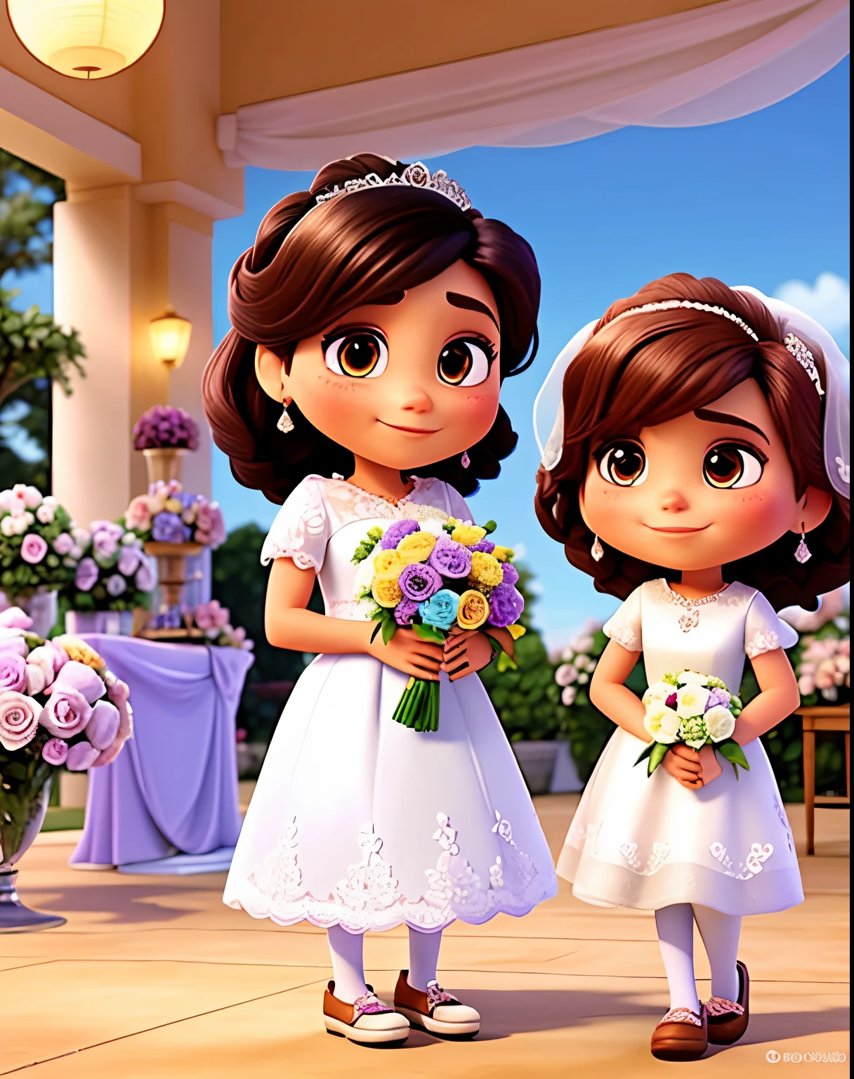 wedding bouquet, flores rosas, estilo pixar