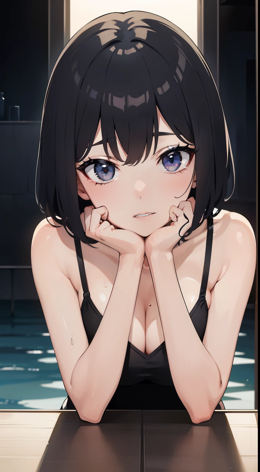 high image quality、sex-act、Beautiful girl、all fours、This influence is beautiful、sexy facial expression、sexy outfit、Wet hair、woman with short hair、a slim body、