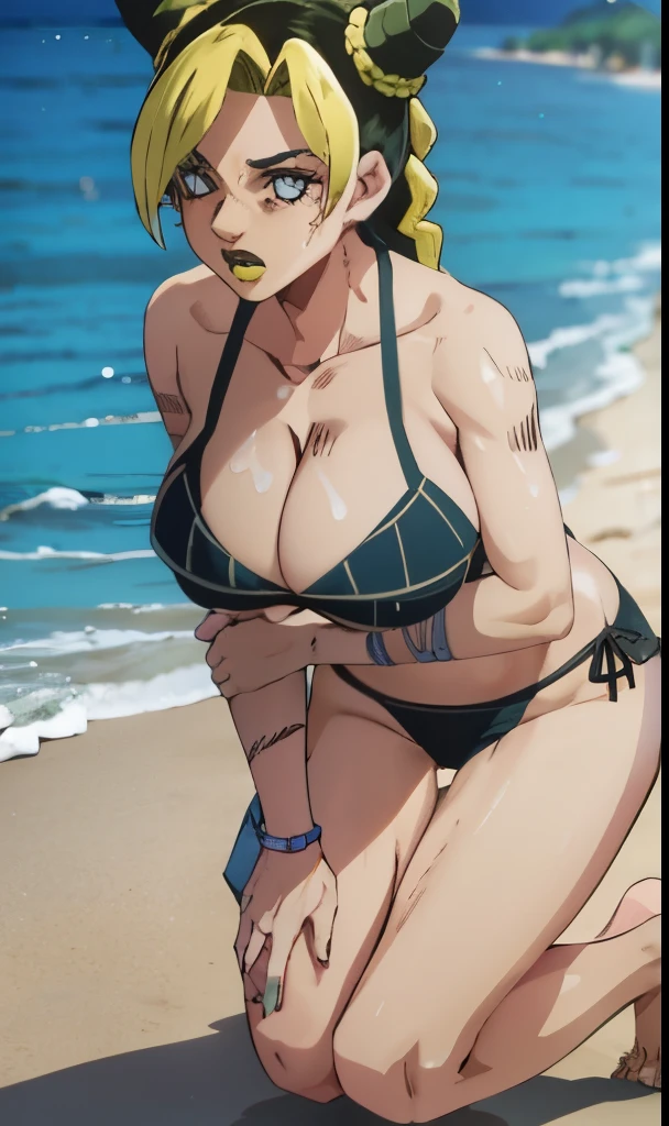 Big breasts, bikini, cum in face and breasts, (full body) (solo) (beach)