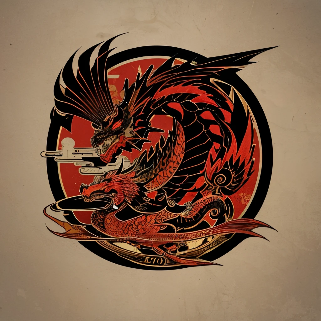 streetart、Graffiti、japanese dragon、vector,No background、vintage、new year's card