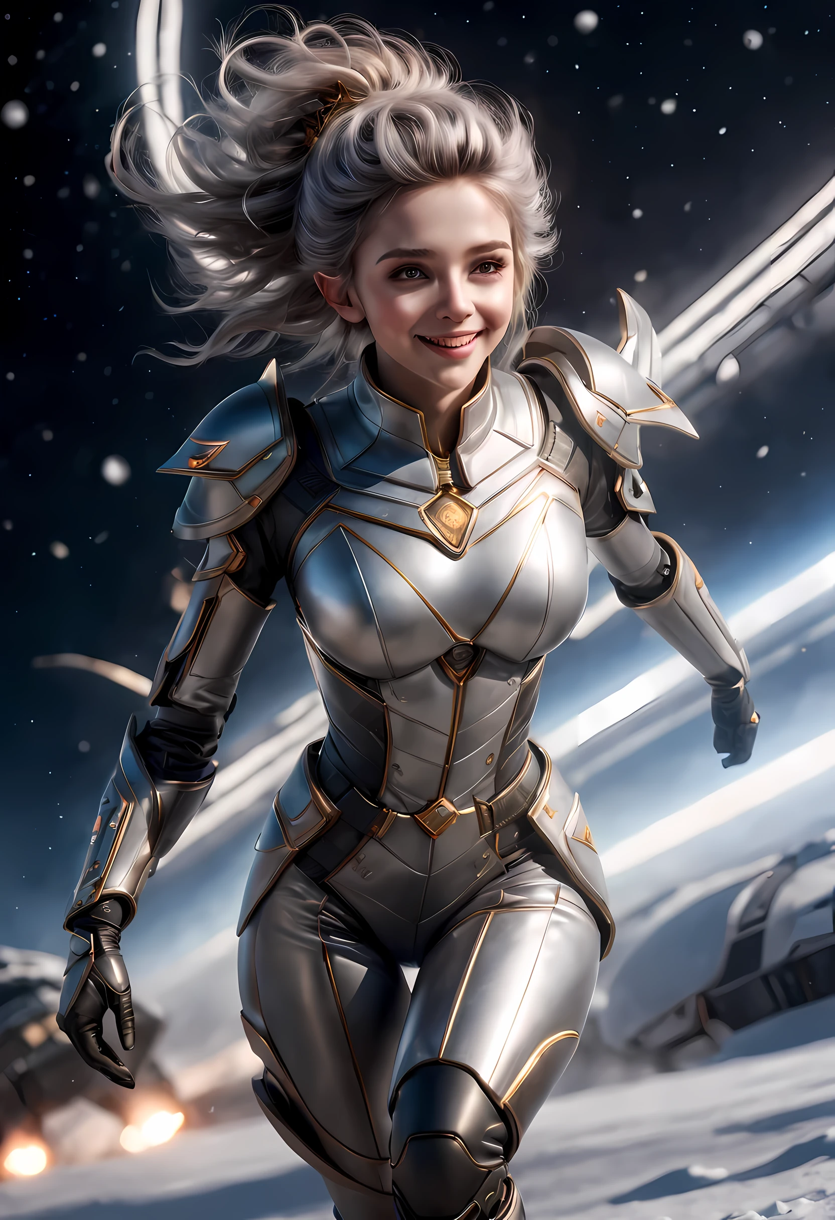 (((New Year))),  very detailed,  High resolution scan,  unreal engine,  professional,  HDR,  (((New Year))),  elf in a beautiful sci-fi spacesuit,  Beautiful neckline,  slight smile,  Looking at you,  A dreamy look,  Falling snowflakes,  futuristic background and sci-fi spaceship USSR, Realistic