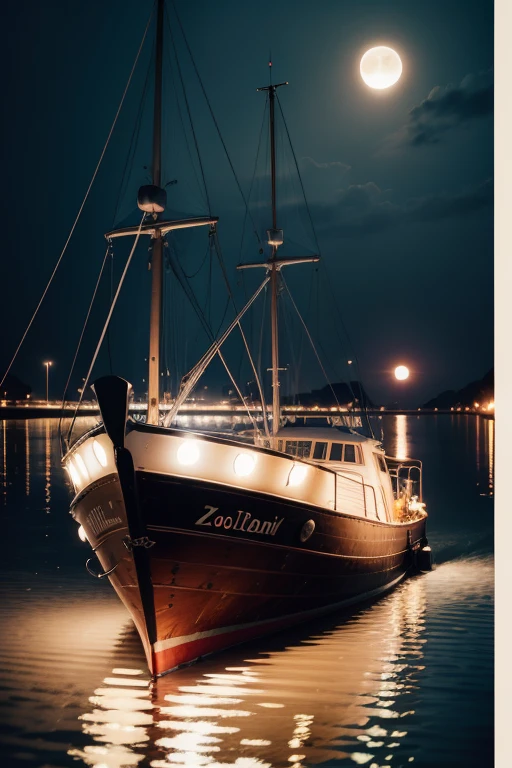 Bild mit Vollmond, Bootssegeln, Wassermann-Zeichen, Wiedergeburt