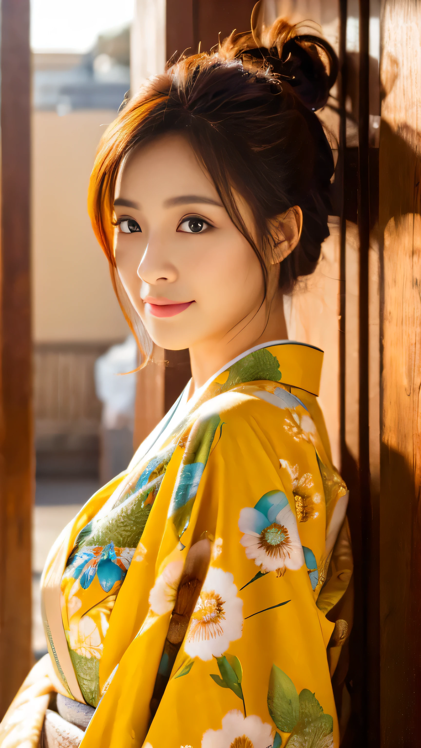 (((masterpiece))), (((highest quality: 1.4))), ((Super detailed: 1.4)) , 女性のティーフリングのSuper detailedなガッシュ絵画, Gorgeous exotic features, Amber neon eye:1.5, orange hair, Super detailedな顔の特徴, expressive face, fine texture,natural volume, her warm tone, ultra high resolution,Kimono appearance