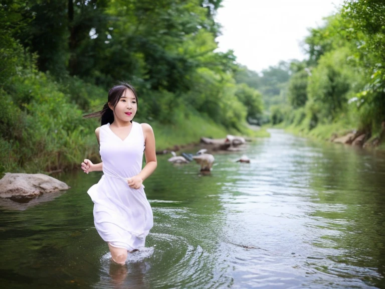 Burmese girl run and jamp in the stream without a top shirt Beautuful Women2hiquality beautiful eye,hair is tall,