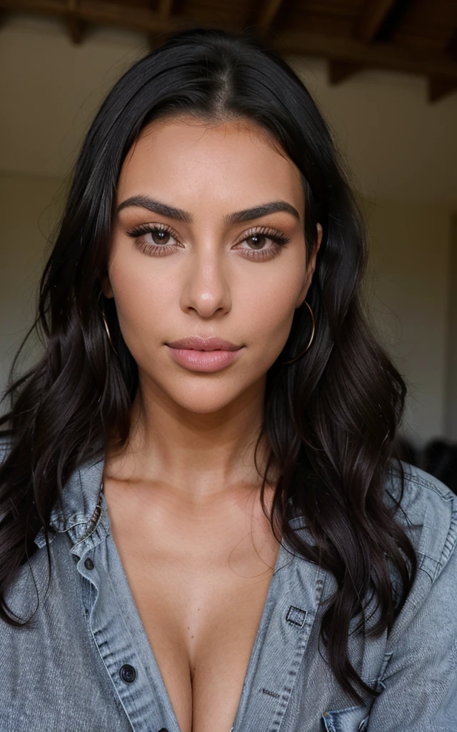 Porte une veste rouge fermer, porte un jeans noir , cheveux noire  lisser , photographie de face, Sosie de kim kardashian , Visage de kim kardashian , fille attirante, ifluenceuse instagram, Des cheveux noir et un corps parfait, 18 ans, 21 ans, beautiful model, Catherine, fille attirante, I can&#39;t believe how much&#39;est beau, exaggerated facial features, Extensions du corps, 32k euh, exaggerated facial features, masse volumineuse, couverte
(Abdomen mince, silhouette mince parfaite), 