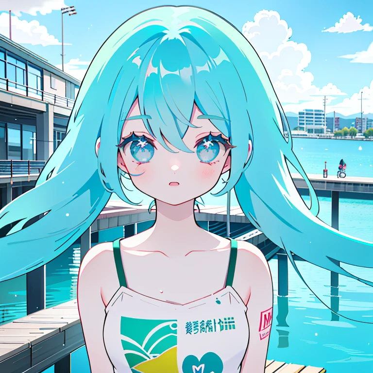Blue haired anime girl sitting on the waterfront dock, teal hair anime girl, Mikudayo, anime moe art style, anime style 4k, high quality anime art style, Wallpaper Anime Blue Water, anime art style, portrait of hatsune Miku, Miku, beautiful anime art style, official artwork, beautiful blue haired girl, beautiful anime girl, HD artwork