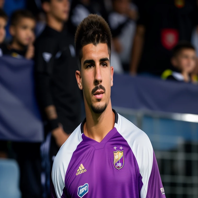 sharp football player in black and white uniform in front of a crowd, diego fernandez, tons infantis, Paulo Olivera, Pablo Dominguez, inspirado em Perin del Vaga, Duncan Fegredo, jouandeau romano, Daniel Torres, jovem espanhol, Juanjo Garrido, Juliano Calle, Jesus Alonso Iglesias
