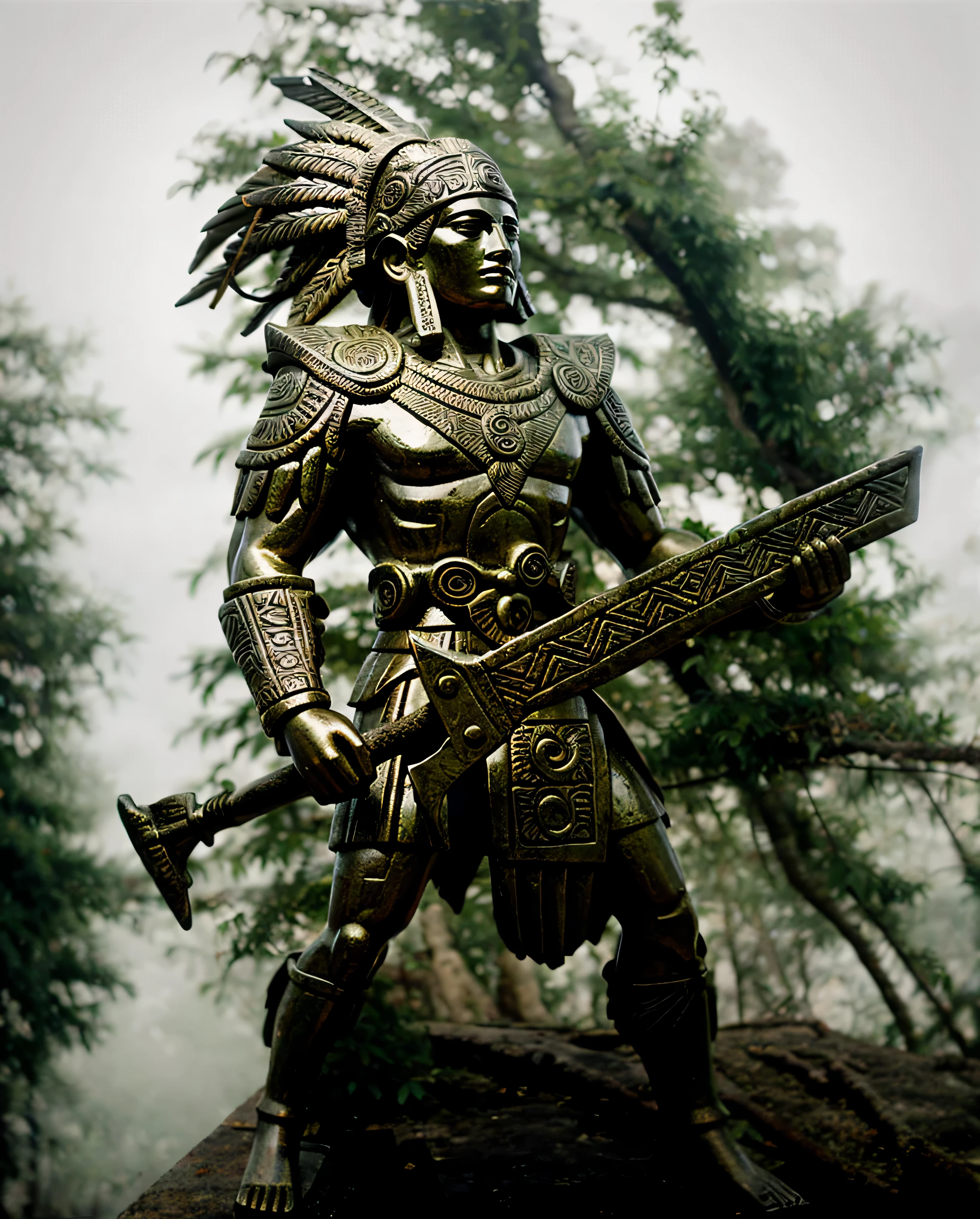 forest background with aztec statues.