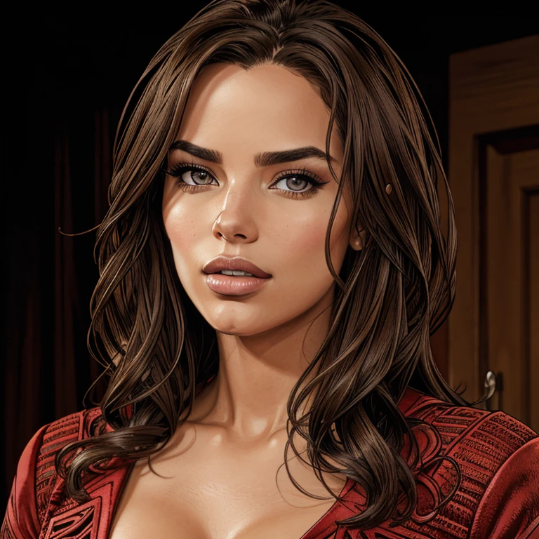 "(best quality,4k,8k,highres,masterpiece:1.2),ultra-detailed,(realistic,photorealistic,photo-realistic:1.37),Adriana Lima,beautiful detailed brown eyes,beautiful detailed lips,extremely detailed eyes and face,long eyelashes,gorgeous appearance,natural beauty,confident expression,stunning model,fashion industry icon,fierce look,flawless skin,subtle makeup,sultry pose,dark brown hair,stylish outfit,luxurious background,professional photography,vivid colors,warm color palette,soft lighting"