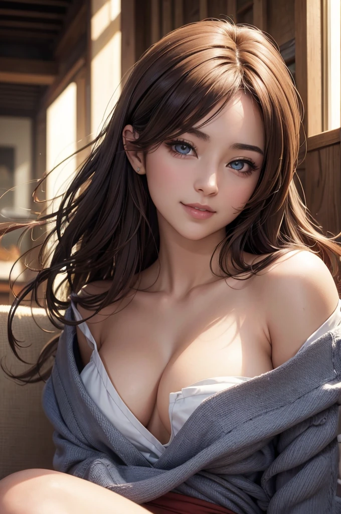 (Masterpiece:1.3), (8K, Photorealistic, RAW photo, Best Quality: 1.4), Japan People, (1 girl),25 years old, Beautiful Face, Beautiful Hairstyle, Realistic Eyes, Beautiful Eyes, Beautiful Eyes, (Realistic Skin), Beautiful Skin, Attractive, Ultra High Definition, High Definition, Detail Face, Look at the Beholder, Smile, (Shoulder Look), Middle Chest, Upper Body, waist up.