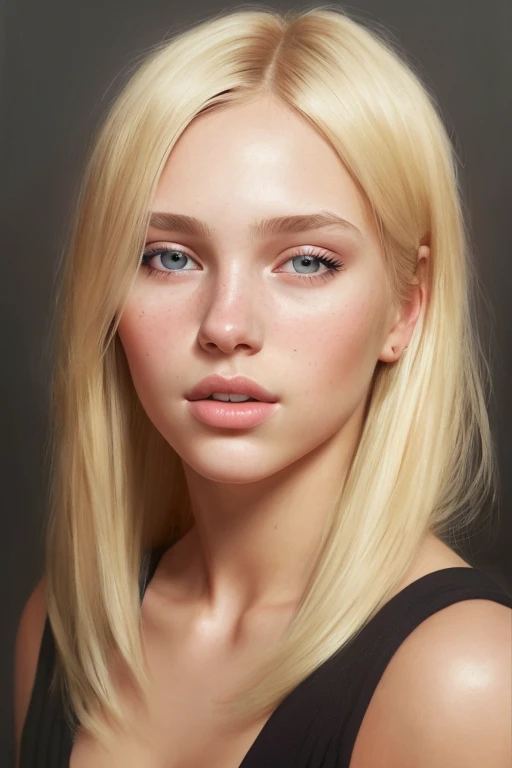 a young woman, blonde, dark theme, soothing tones, muted colors, high contrast, (natural skin texture), (hyperrealism), (hyperrealistic:1.4), (soft light, sharp)