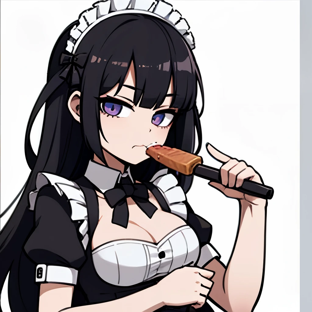 <lora:Nezuv1:0.6>, 1girl, alternate costume, apron, bit gag, black hair, black vest, cherry, cherry blossoms, dango, enmaided, food, food in mouth, frilled apron, frills, fruit, gag, gagged, gradient hair, hair ribbon, holding tray, kamado nezuko, kneehighs, long hair, long sleeves, looking at viewer, maid, maid headdress, mouth hold, multicolored hair, parfait, petals, pink apron, pink background, pink eyes, pink ribbon, ribbon, sanshoku dango, shirt, skirt, solo, strawberry, tray, very long hair, vest, wagashi, waist apron, waitress, white apron, white legwear, white shirt