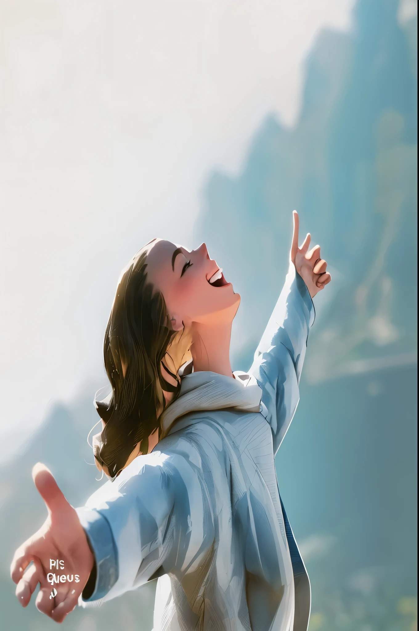 woman with arms outstretched out in the air with mountains in the background, arms outstretched, she expressing joy, arms stretched wide, with arms up, by Kurt Roesch, arms stretched out, she is in pure bliss, arms spread wide, mountain, happy girl, his arms spread. ready to fly, stands in center with open arms, girl, expressing joy