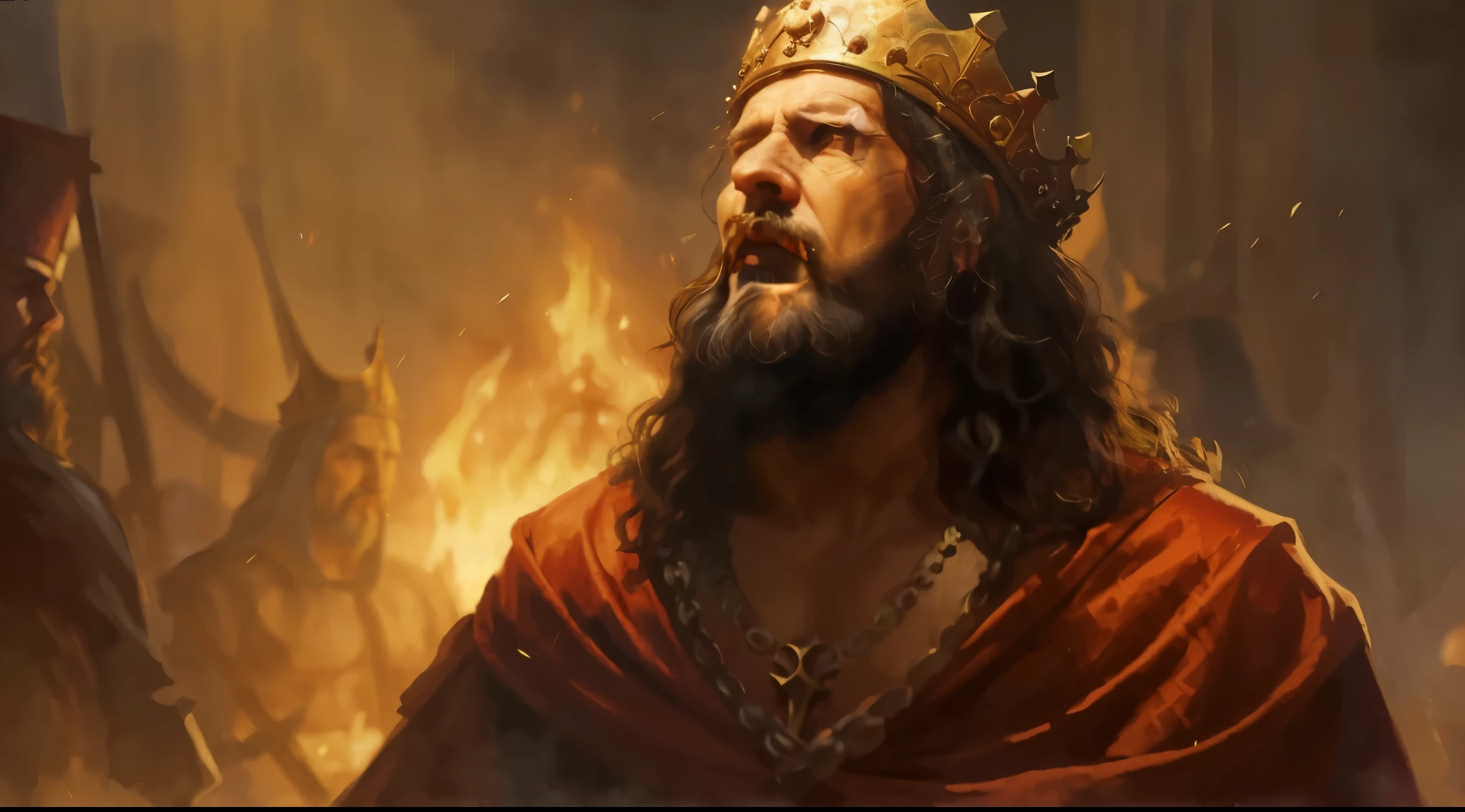 a close up of a man with a crown on his head, crusader kings 3, great king of stovokor, an epic majestical degen trader, painting of goliath, medieval old king, rob rey, inkarnate, by Adam Marczyński, by Roman Bezpalkiv, the king of hell, man with a crown