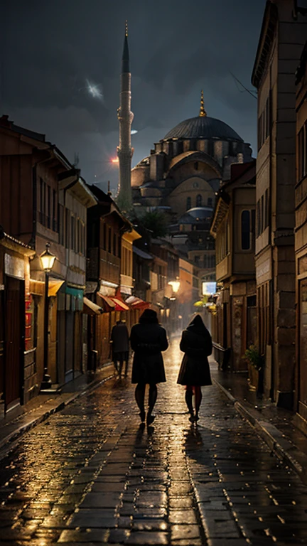 Foggy and rainy night street of Istanbul in the style of Edward Hooper, Hagia Sophia mosque, Turkish Flag, very realistic and detailed, mysterious and nostalgic atmosphere, photographic appearance, RAW style, photorealistic.
Léxica.Art