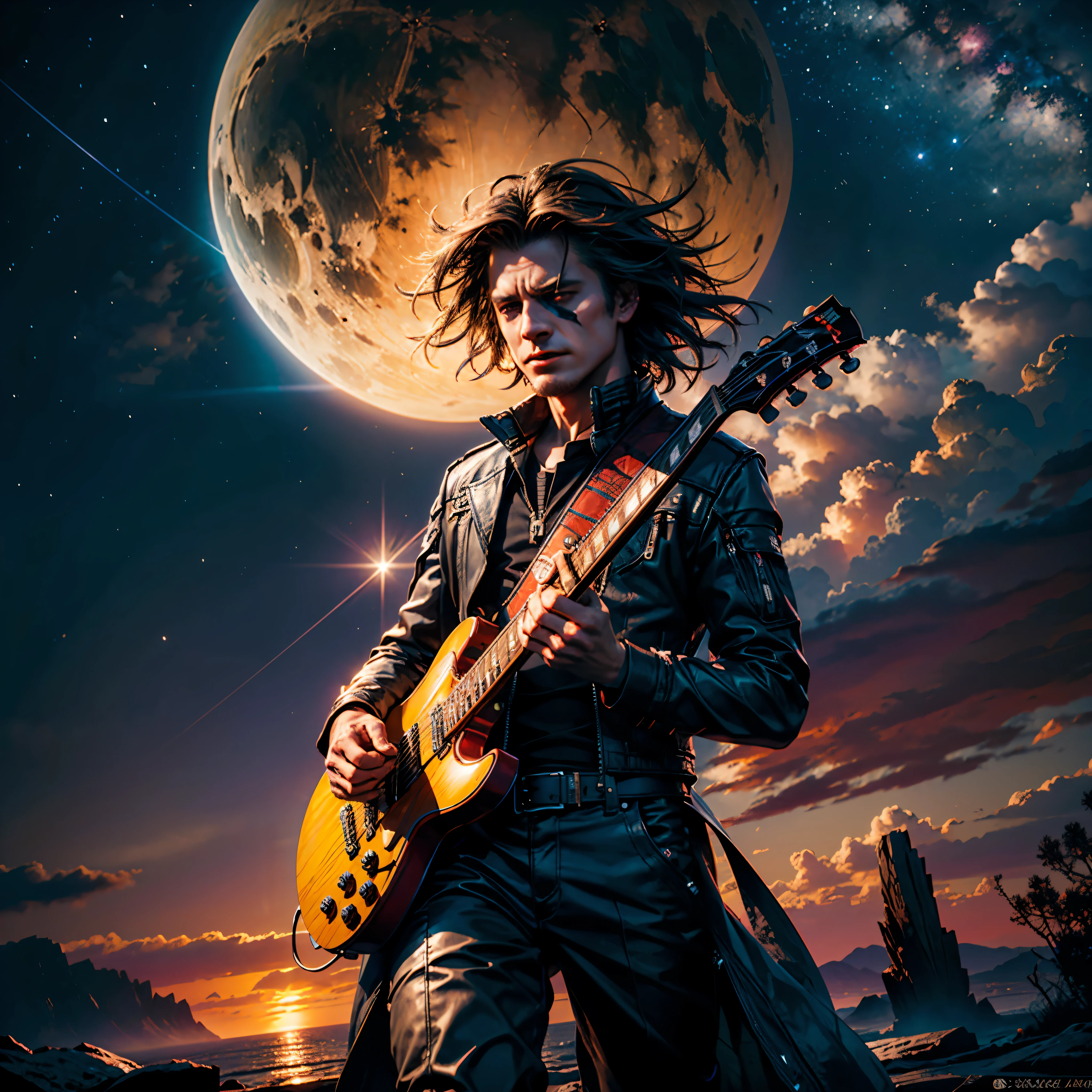 Galaxy nebulae stars nebula starry_sky sunset spacious sunrise panoramic sunshine, "The Joker" A photograph of a Joker playing an electric guitar in the style of The Joker (2022) trending on artstation deviantart pinterest furaffinity detailed realistic ultra high resolution hdr shot with super detailed photorealistic highlights and shadow detailed High Resolution path traced contrast light and dark cinematic shadows by Zdzislaw Beksinski, IMAX quality, (disheveled hair, detailed eyes) , perfect composition, emotional, harmonious, highly detailed, high budget, epic realism, Cinematic_Sunlight Gorgeous Masterpiece ultra UnrealEngine5 deep path equirectangular_360 global luminescence saturate volumetric lightning_contrast meticulously intricate ultra_high-details ultra_high-quality max ultra_high-def ultra_photo-realistic optimal ultra_high-res cgi vfx sfx accurate reflex vivid color-coded improved Octane-rendered UHD XT3 DSLR HDR romm rgb pbr 3dcg fxaa blay enhanced fkaa txaa rtx ssao opengl-shader glsl-shader post-processing post-production cell-shading tone-mapping shadow analogique ultra_sharpness focus symmetrical varied multi etc. --s 1000 --c 20 --q 20 --chaos 100