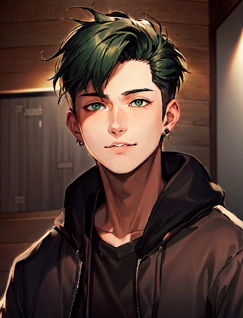 20 year old man, browner skin, short hair on the sides and taller on top, hair color will be black, eyes will be yellowish green, with a more discreet smile, anime,, estilo de anime épico, Shonen anime, Papel de parede de mangá 4k, Shonen jump, Shonen style, papel de parede de anime, arte de anime em alta, arte de anime em altawork, anime!!!!, Anime HD, Estilo de arte de Naruto, estilo anime 4k, animes HD, arte em alta de anime, imagem de anime, arte épica de anime, Shonen