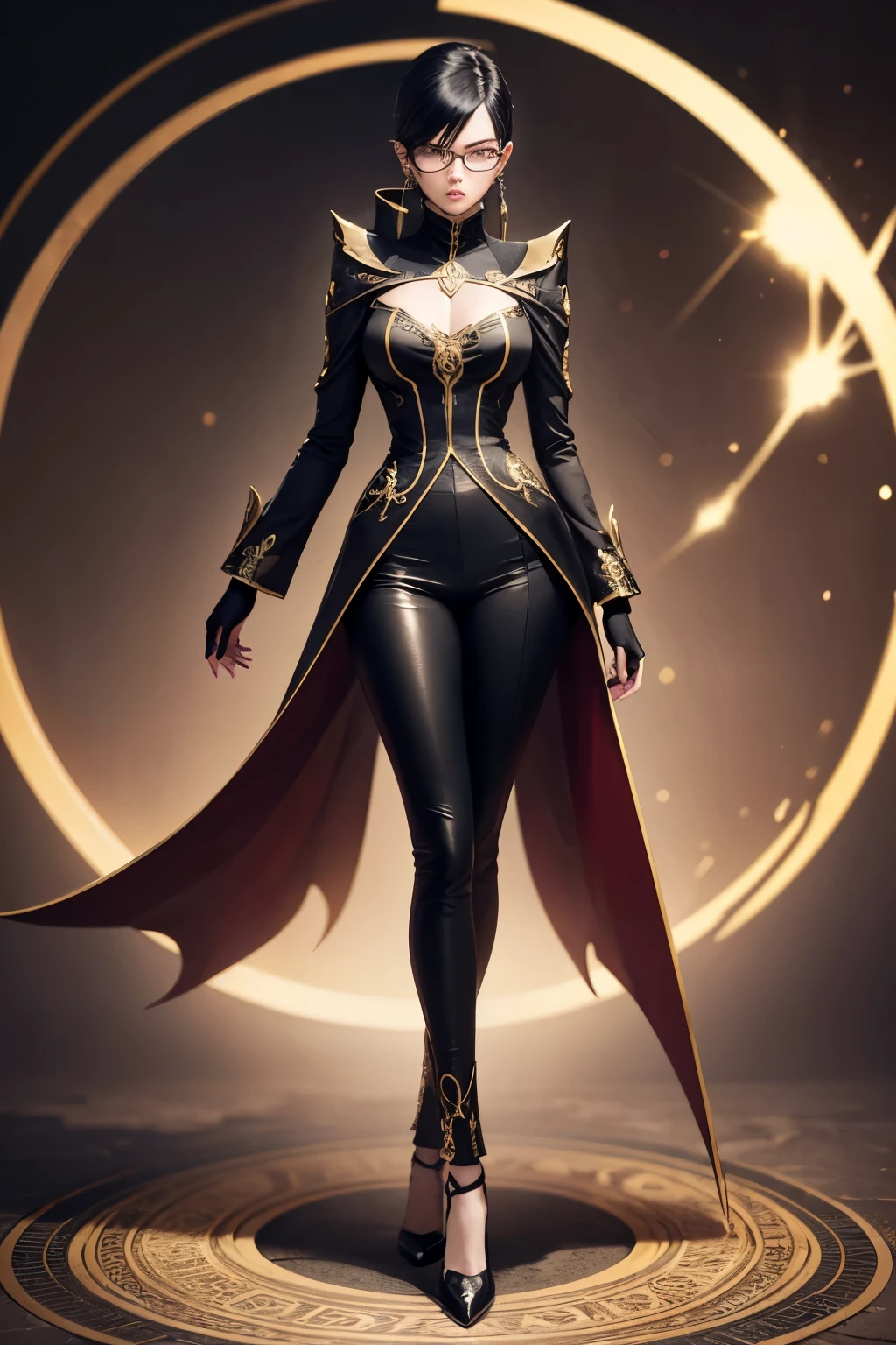 Bayonetta Unsing Original Full Body Clothing in Standing Circle, fantasia, estilo terno preto,