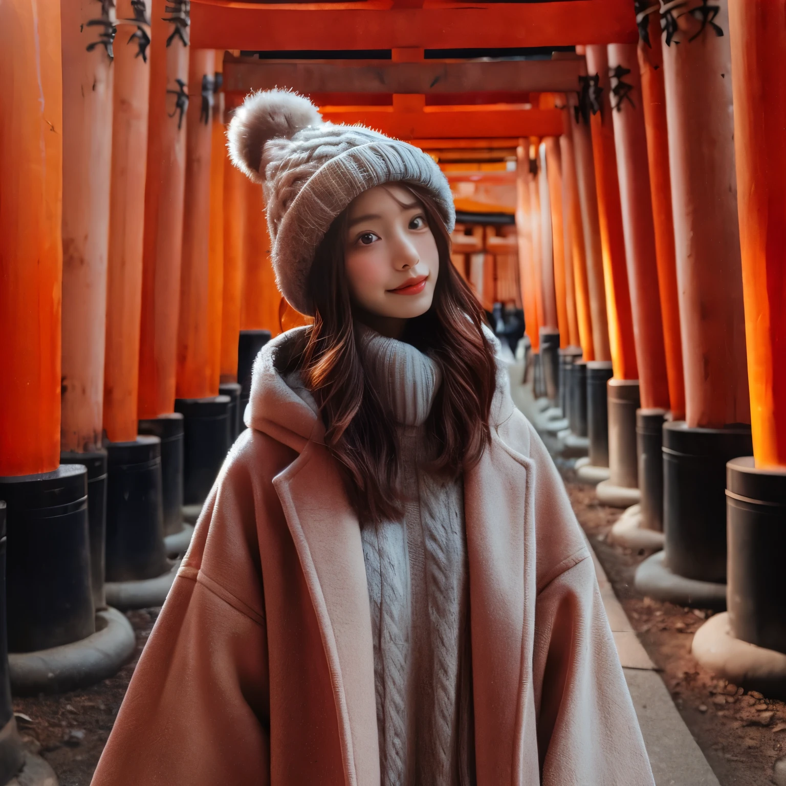 (delicate illustration:1.3),(masterpiece:1.0), (best quality:1.4), (ultra highres:1.2), (photorealistic:1.5), (cinematic),high contrast, (heart shaped bokeh:1.2), (hdr:1.4), dramatic lighting, side lighting, (8k, RAW photo:1.2), (sharp focus:1.3),(film gain:0.9), (vhsbvideo:0.8), (analog film photography:0.8), lomography, HOLGA, HOLGA DIGITAL, BANZART ZIEGEL, Lomo LC-A 120, EKTACHROME E100,view from side, break, (18yo:1.4),(((1girl preying ))), (voluptuous gyaru wearing detailed pink down parka:1.3) ,((brown contacts, sweaty colored skin)),((huge breast)),open mouth, bangs:1.5,airly wavy loose half updo, messy hair, woman, break ,round face, (baby face),beautiful detailed eyes, tareme, (small eyes),thin_eyebrows,(face focus), slim, slender waist, thin leg, (japanese famous actress),(cute), (beautiful),eye bags, ((background is japanese shrine in kyoto:1.2)),