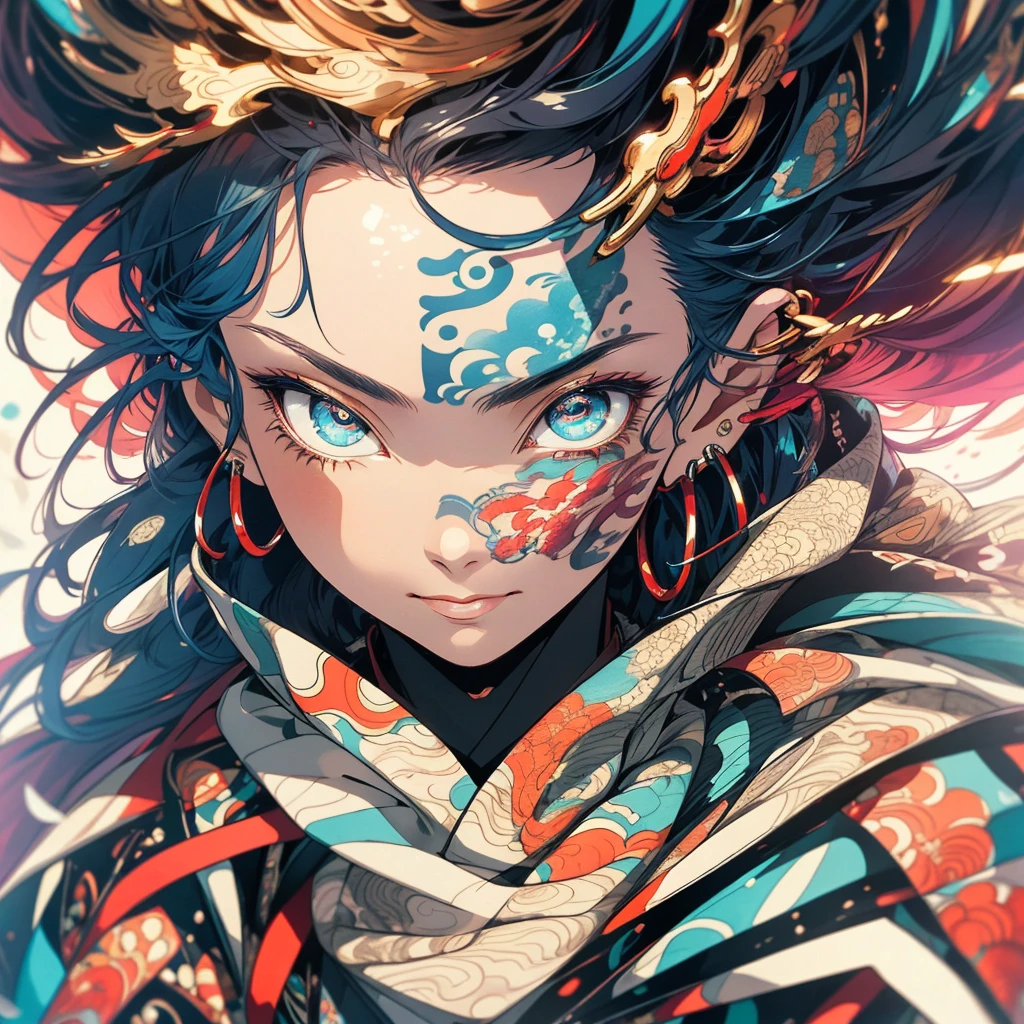 (((highest quality))),(((detailed eyes))),(((32k))),1 girl,hair,(tattoo),cyber punk,kimono,Luxurious and gorgeous,Shiny skin,earrings,flashy,((Super beautiful woman)),perfect face,Japanese sword,ultimate texture,official art,Ukiyo-e,stylish,photograph,perfect body,smile,Bewitching,Highest image quality,distinct,real,fantasy,(Near the future),